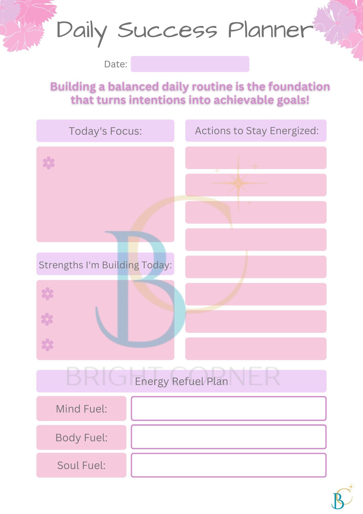 Goal setting planner, daily success tracker for motivation