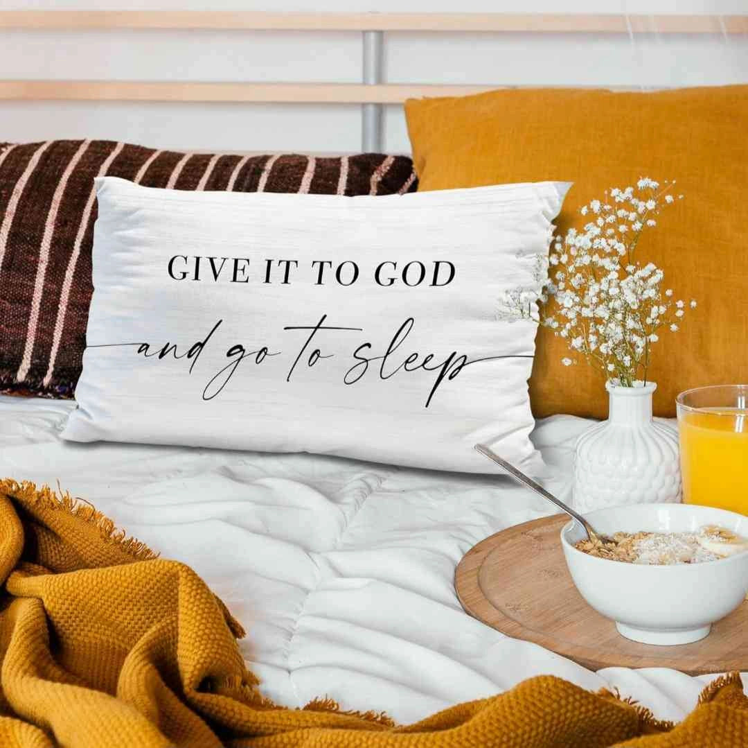 Knibeo 'Give It to God and Go to Sleep' Decorative Pillow Cover, 12x20 White Throw Pillow Cover for Bedroom & Bed Decor