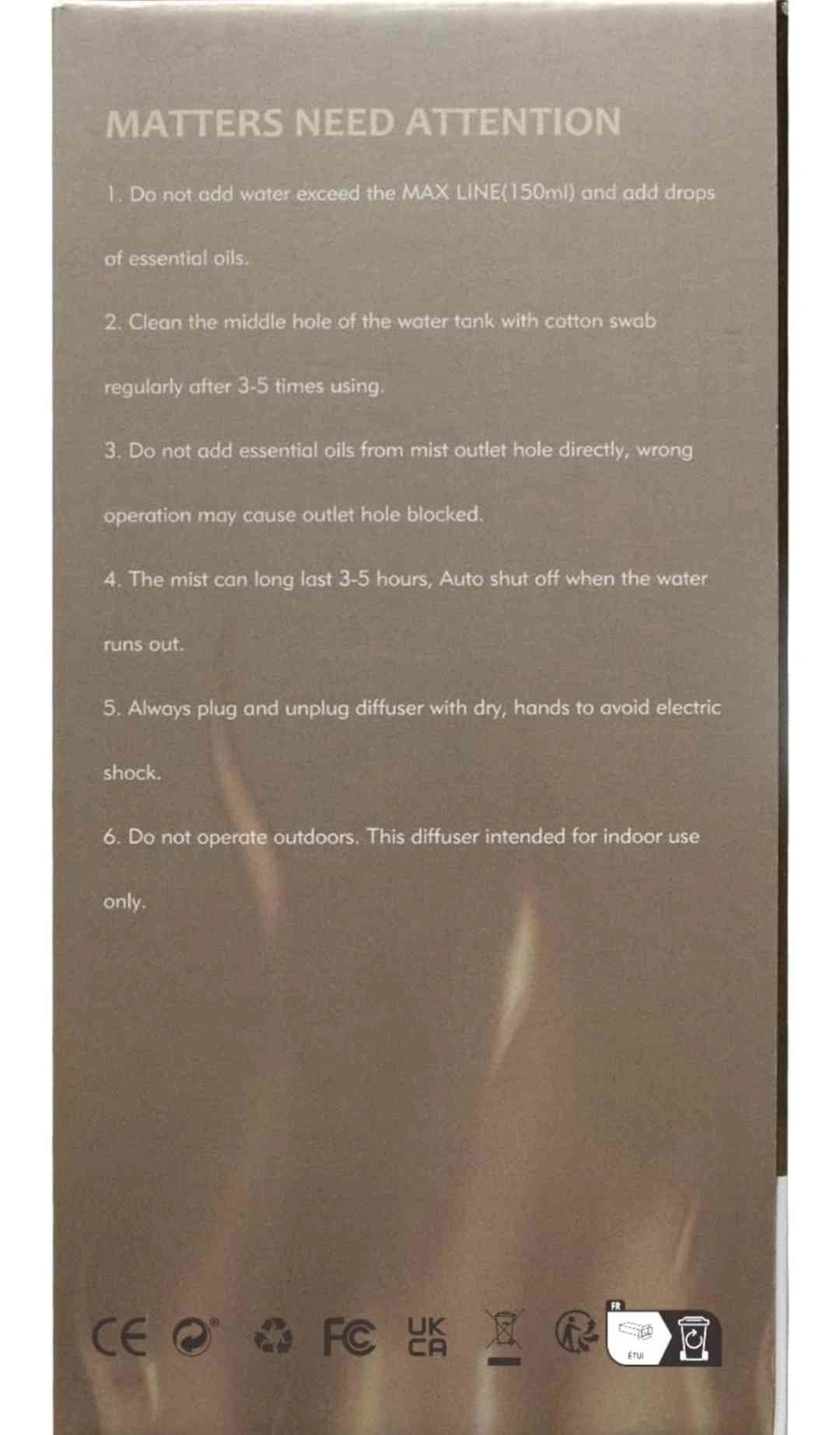 Safety and usage instructions for the Himalayan salt lamp diffuser.