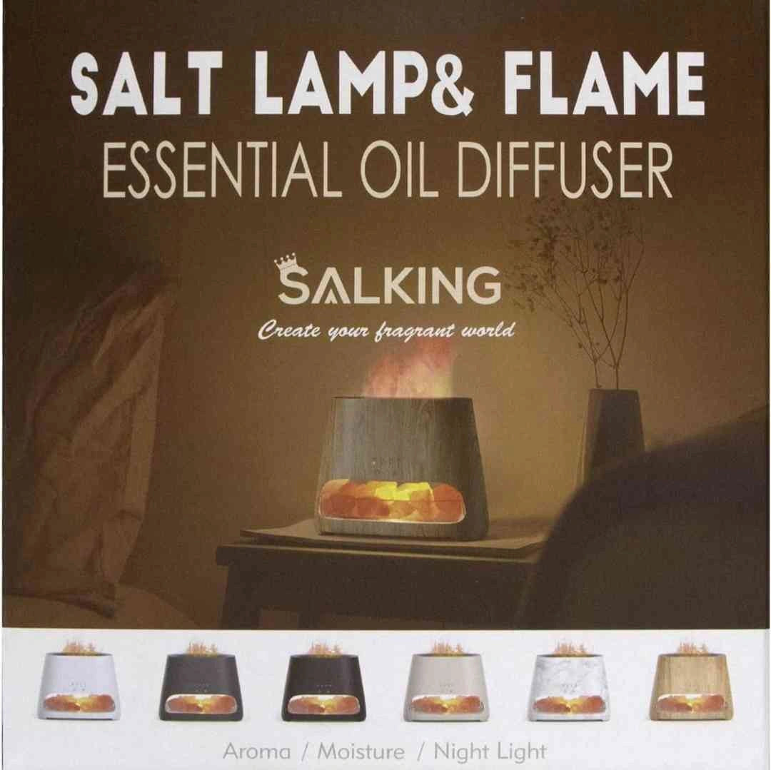 Multiple variations of the Salking Himalayan salt lamp diffuser on packaging.